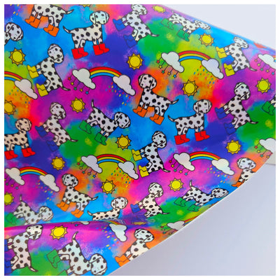 A4 Sheet of Holographic Rainbow Dalmatians Smooth Faux Leather