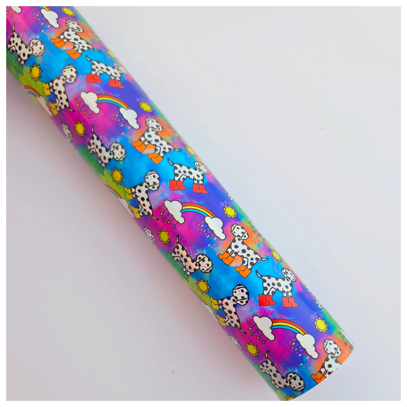 A4 Sheet of Holographic Rainbow Dalmatians Smooth Faux Leather