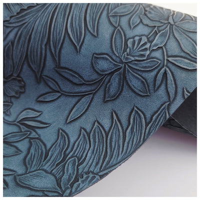 A4 Sheet of Navy Embossed Tropical Floral Faux Leather