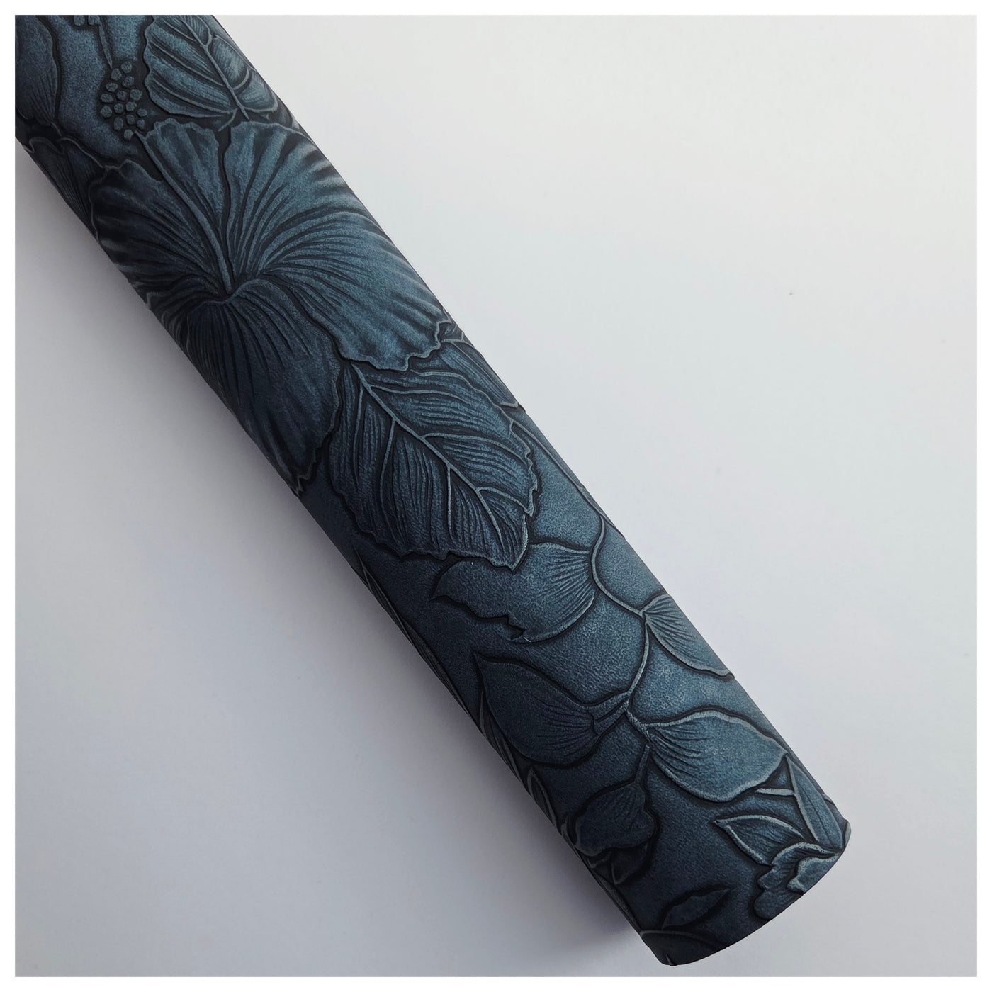 A4 Sheet of Navy Embossed Tropical Floral Faux Leather
