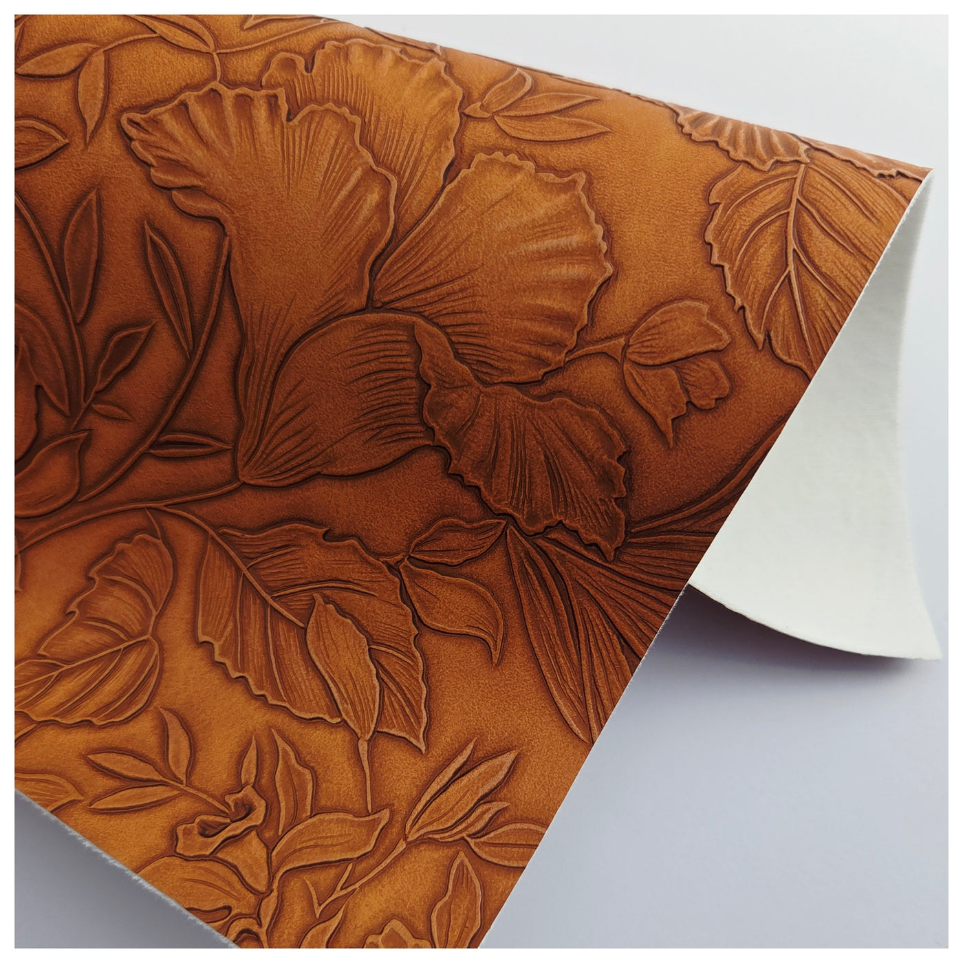 A4 Sheet of Terracotta Embossed Tropical Floral Faux Leather