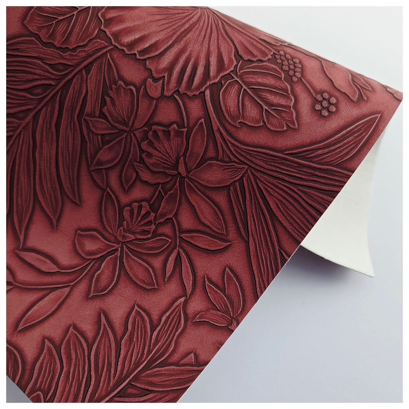 A4 Sheet of Wine Embossed Tropical Floral Faux Leather