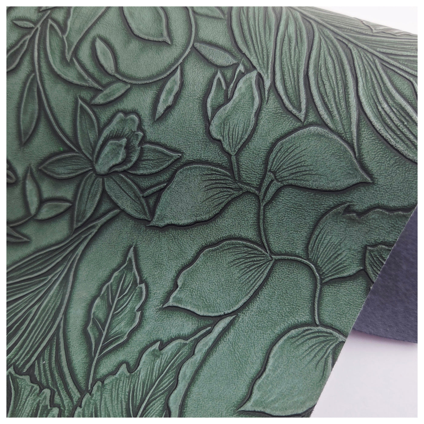A4 Sheet of Dark Green Embossed Tropical Floral Faux Leather