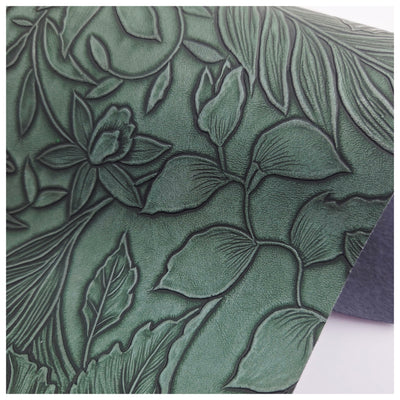 A4 Sheet of Dark Green Embossed Tropical Floral Faux Leather