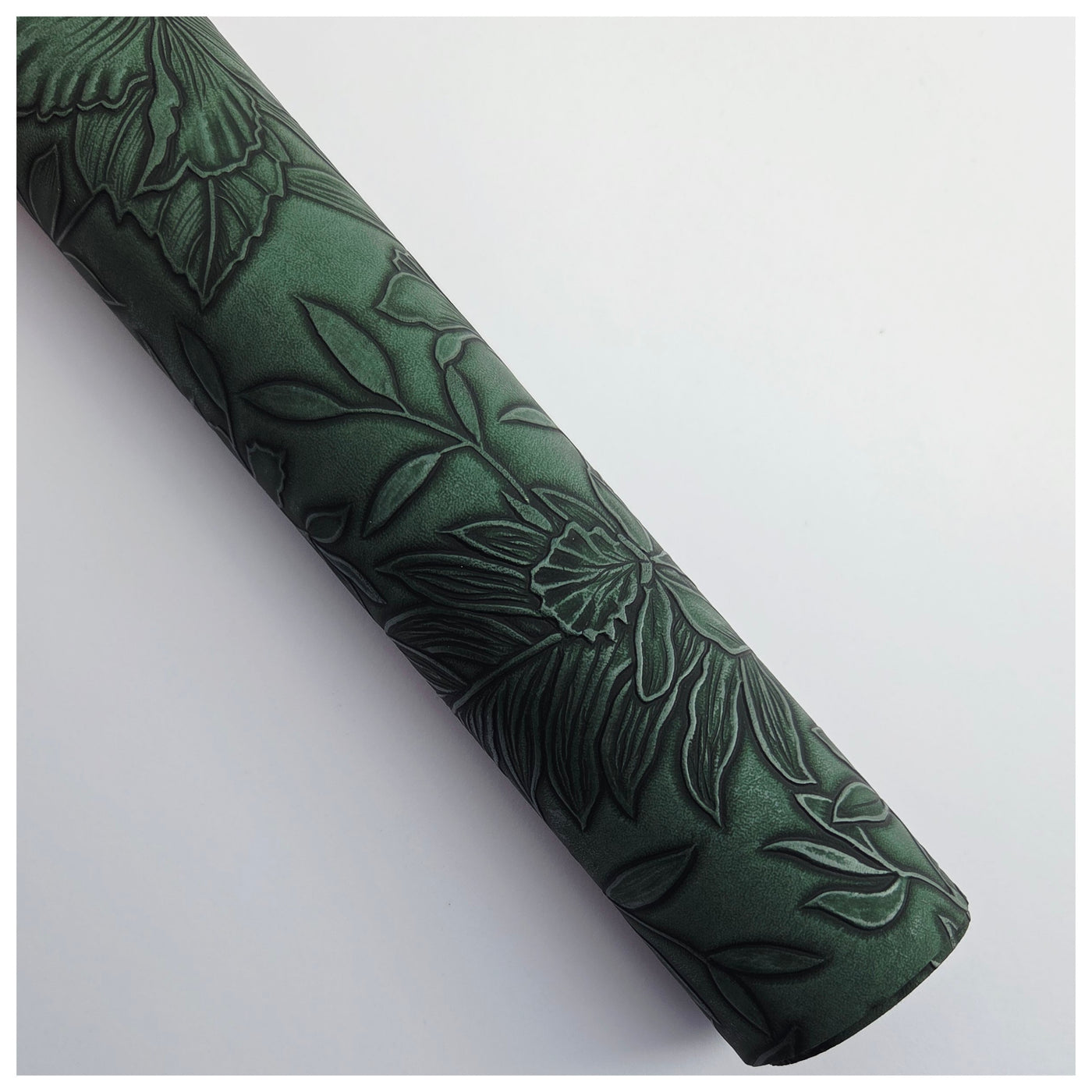 A4 Sheet of Dark Green Embossed Tropical Floral Faux Leather