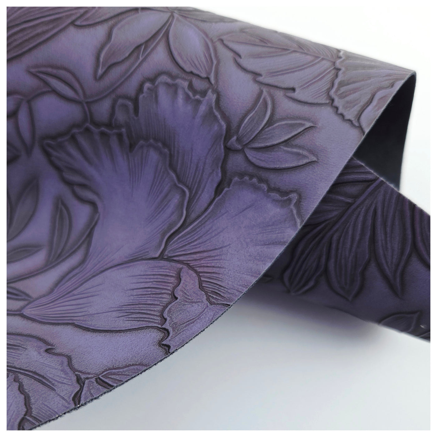 A4 Sheet of Purple Embossed Tropical Floral Faux Leather