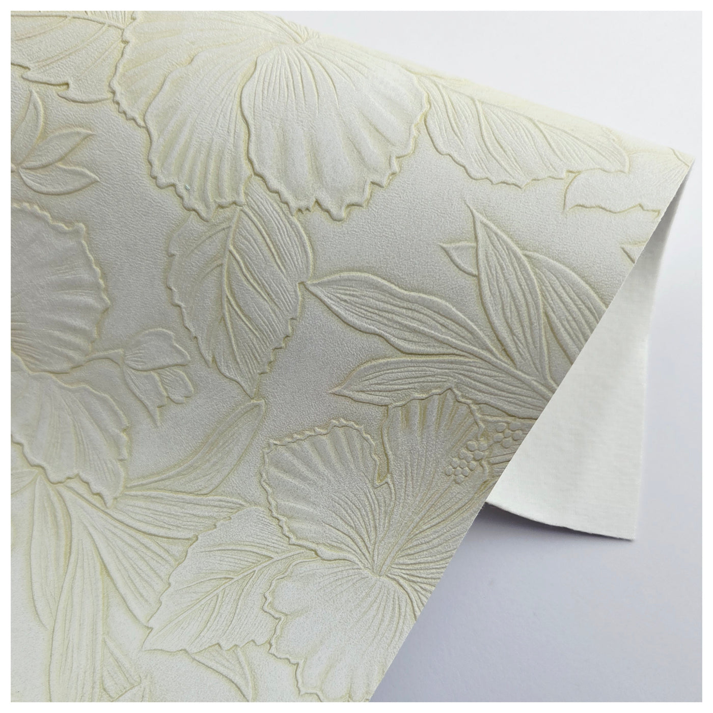 A4 Sheet of Cream Embossed Tropical Floral Faux Leather
