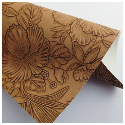 A4 Sheet of Tan Embossed Tropical Floral Faux Leather