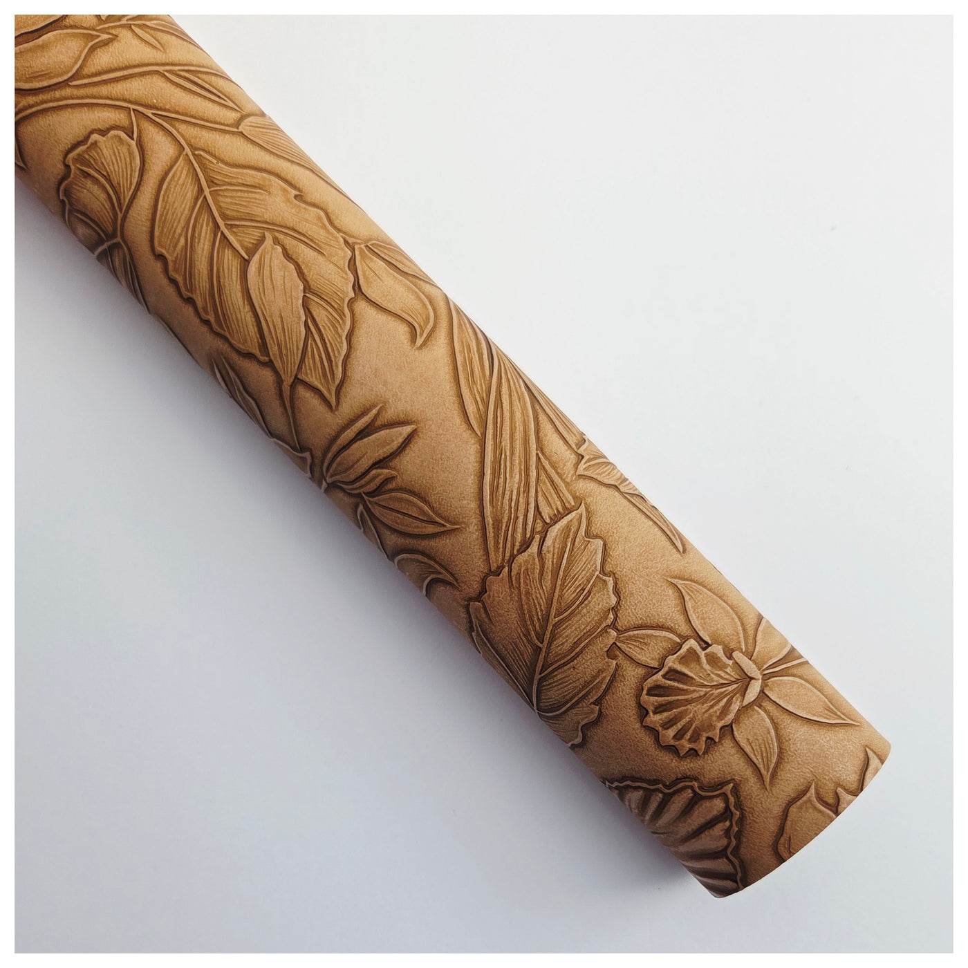 A4 Sheet of Tan Embossed Tropical Floral Faux Leather