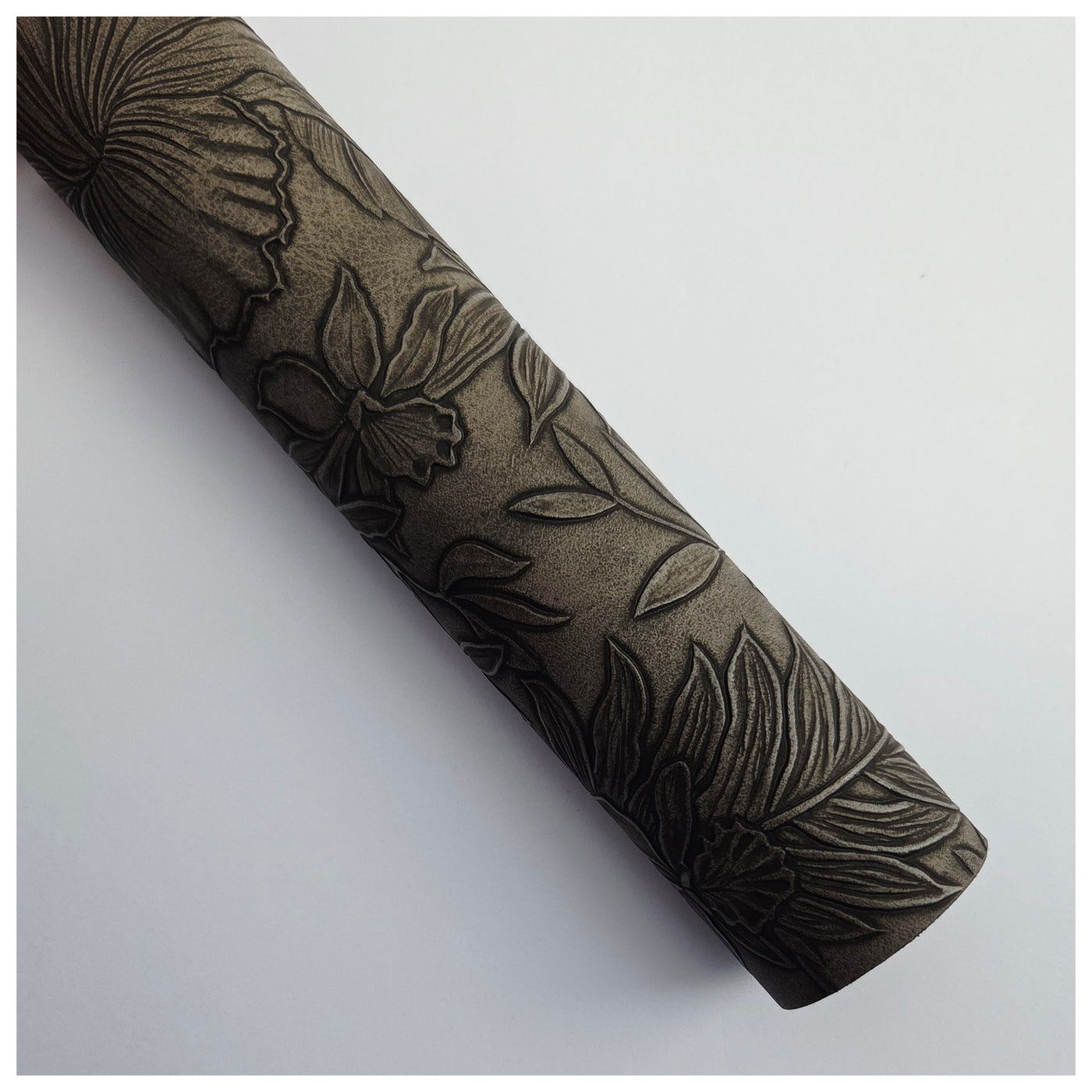 A4 Sheet of Dark Chocolate Embossed Tropical Floral Faux Leather