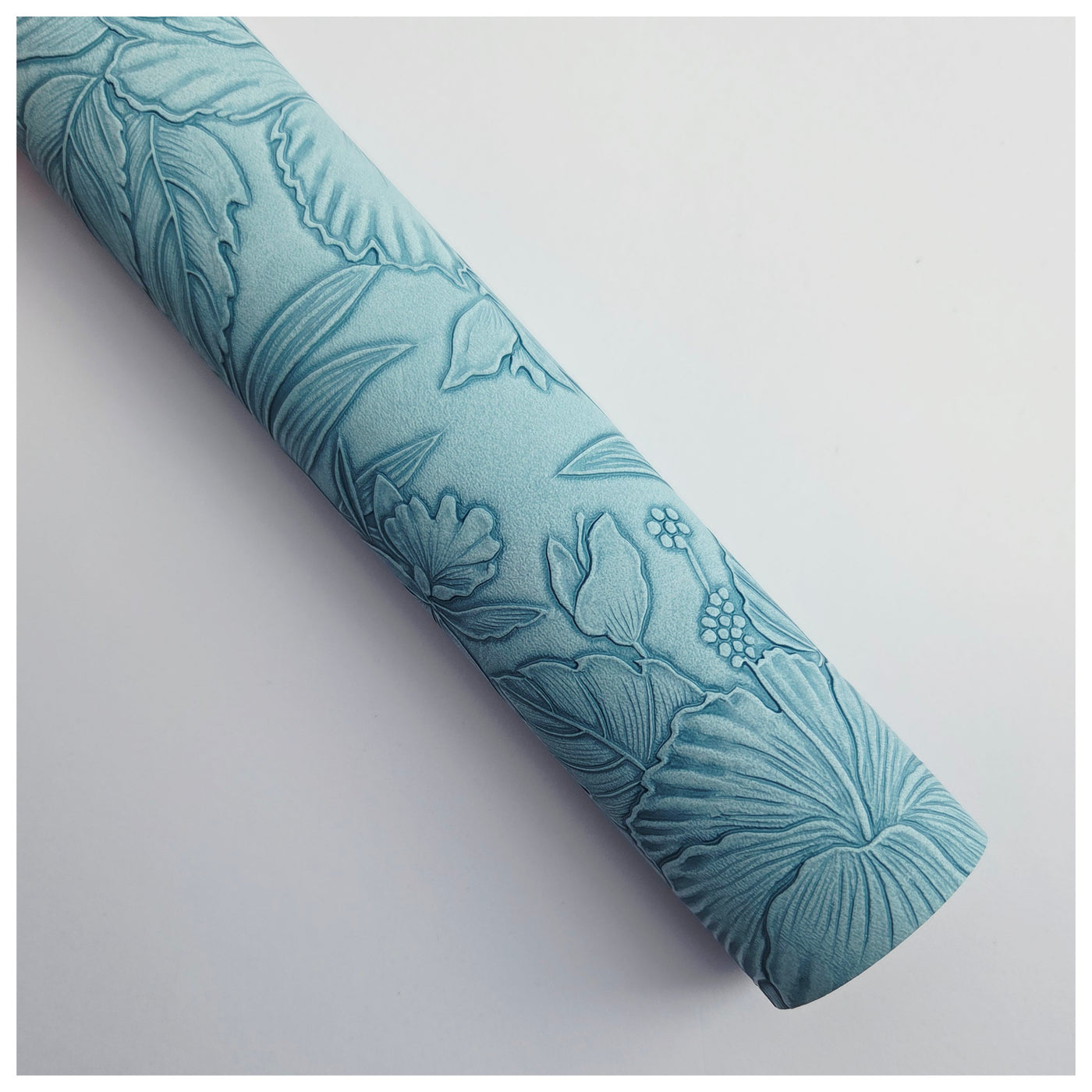 A4 Sheet of Baby Blue Embossed Tropical Floral Faux Leather