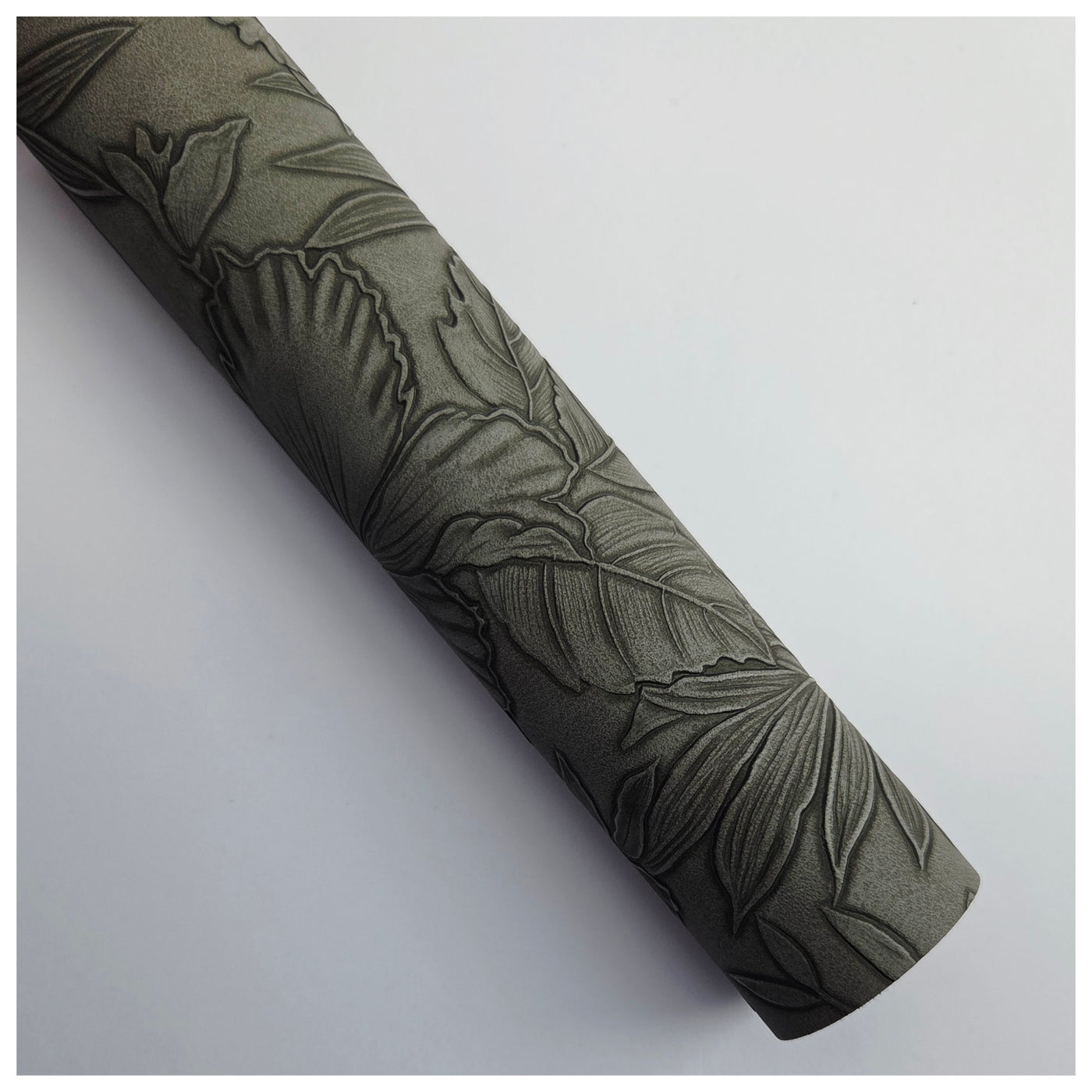 A4 Sheet of Charcoal Embossed Tropical Floral Faux Leather