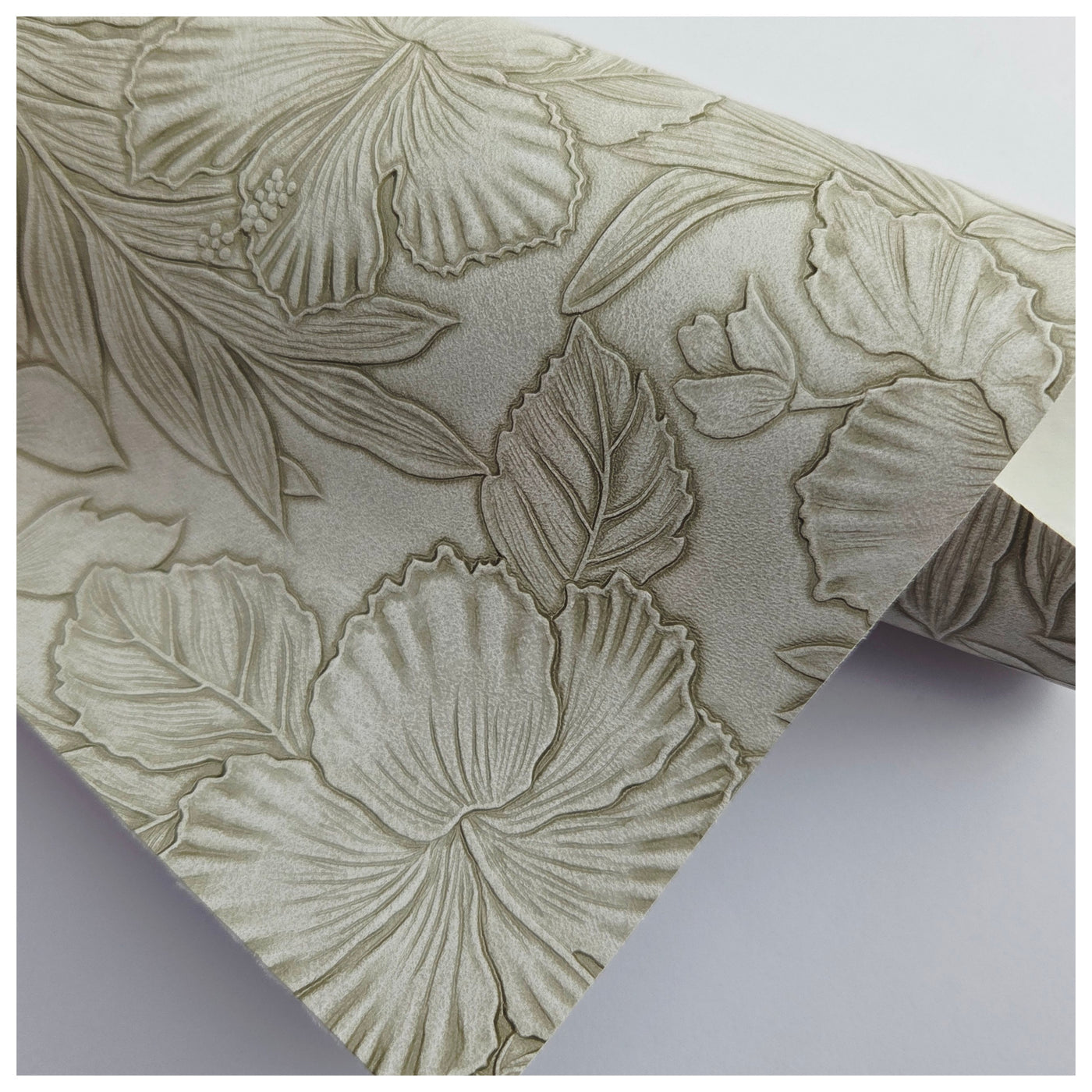 A4 Sheet of Bone Embossed Tropical Floral Faux Leather