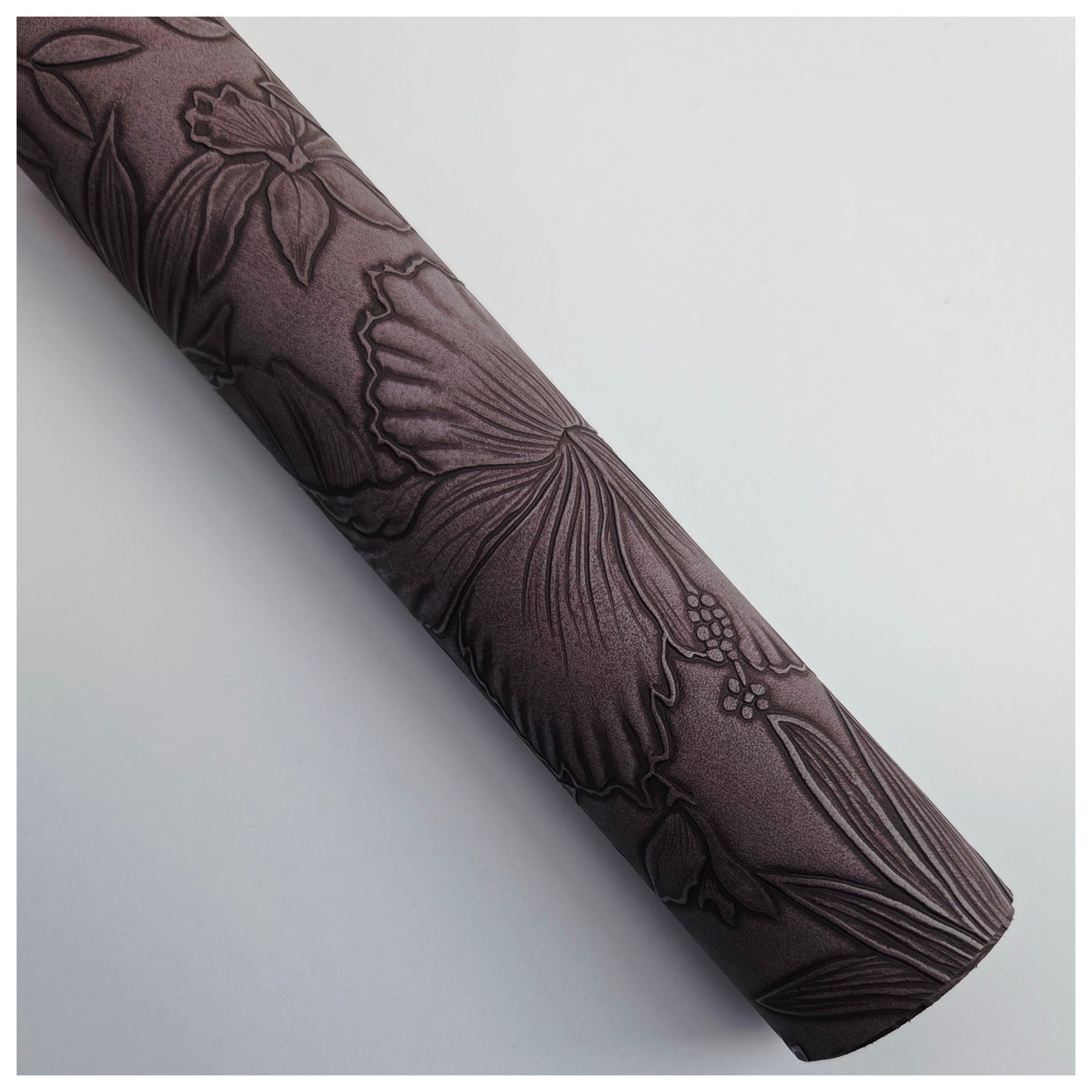 A4 Sheet of Aubergine Embossed Tropical Floral Faux Leather