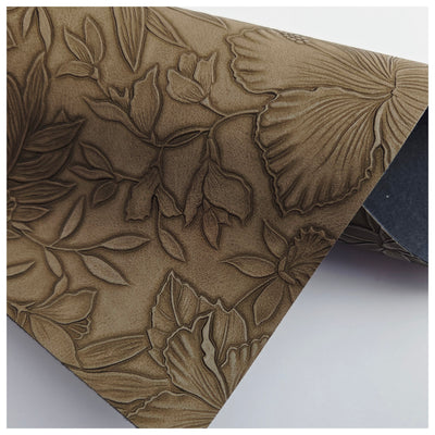 A4 Sheet of Chocolate Embossed Tropical Floral Faux Leather