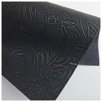A4 Sheet of Black Embossed Tropical Floral Faux Leather