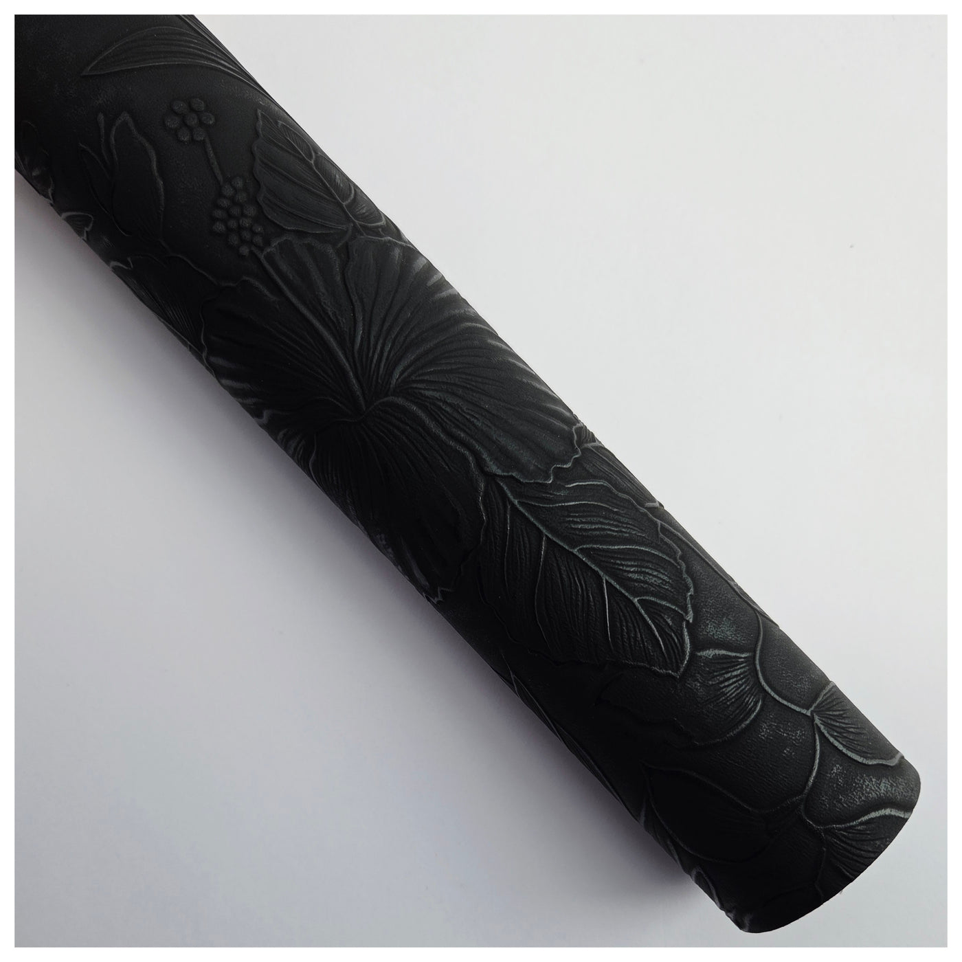 A4 Sheet of Black Embossed Tropical Floral Faux Leather