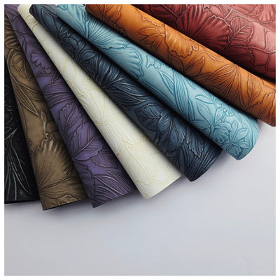 A4 Sheet of Dark Chocolate Embossed Tropical Floral Faux Leather