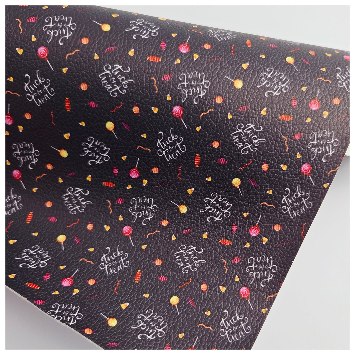 A4 Sheet of Trick or Treat in Black Litchi Leather.