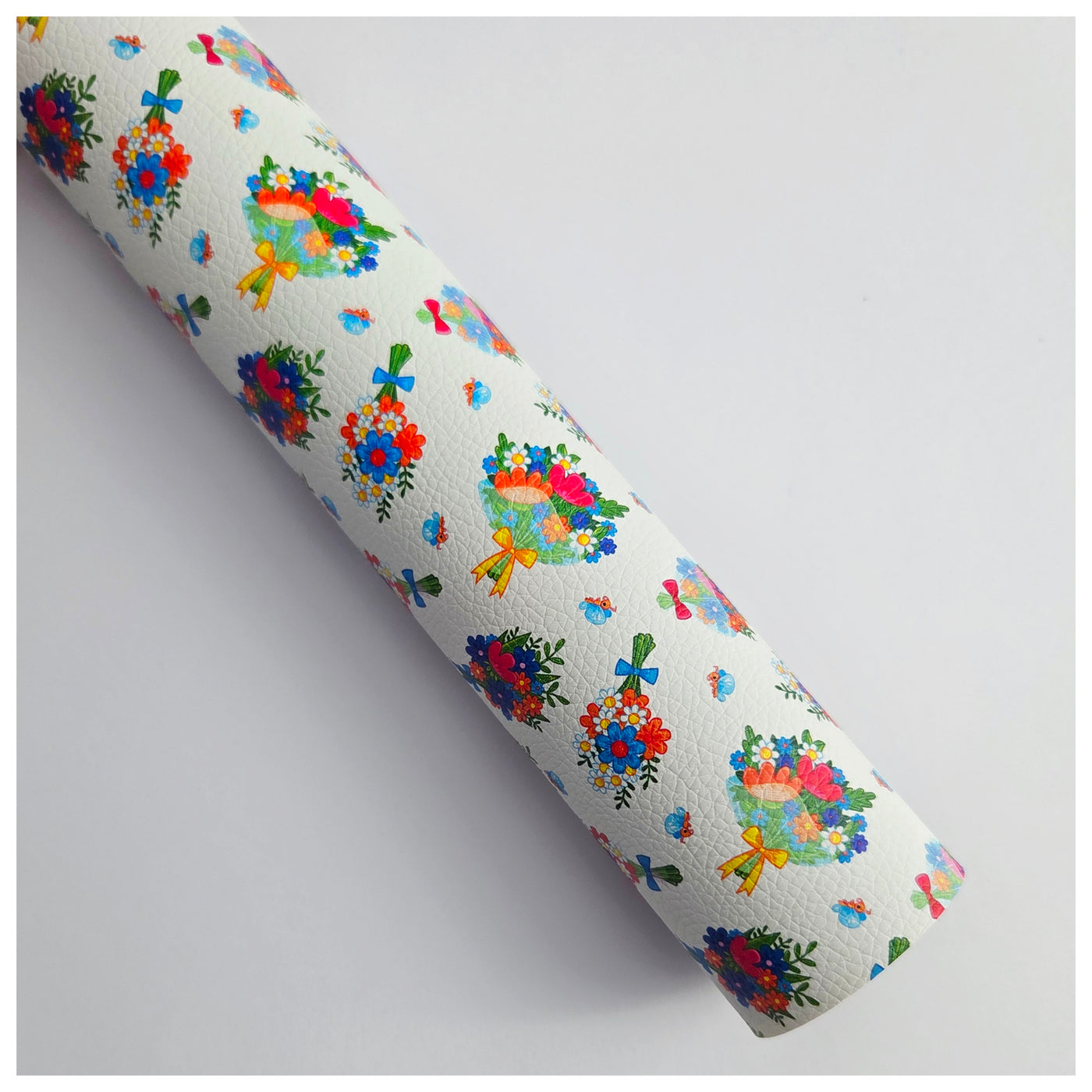 A4 Sheet of White Bouquets Litchi Leather