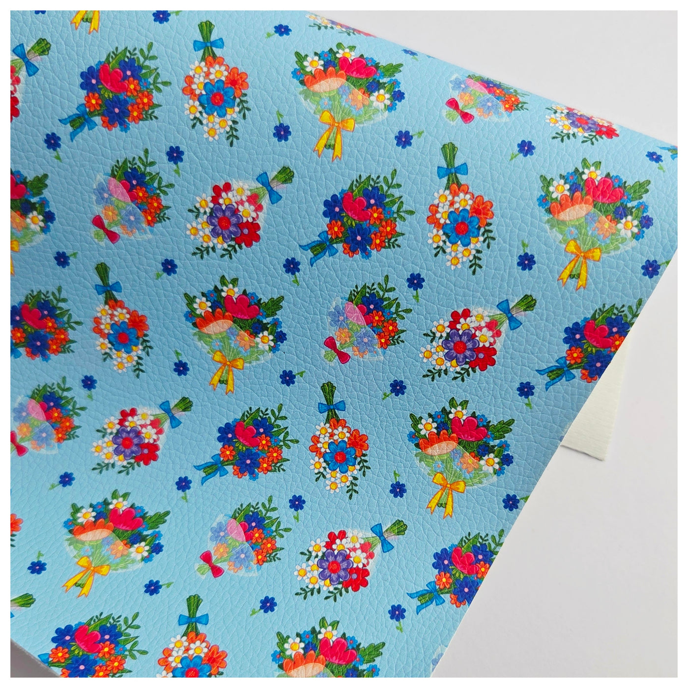 A4 Sheet of Blue Bouquets Litchi Leather