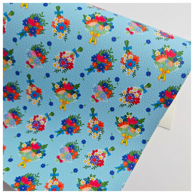 A4 Sheet of Blue Bouquets Litchi Leather