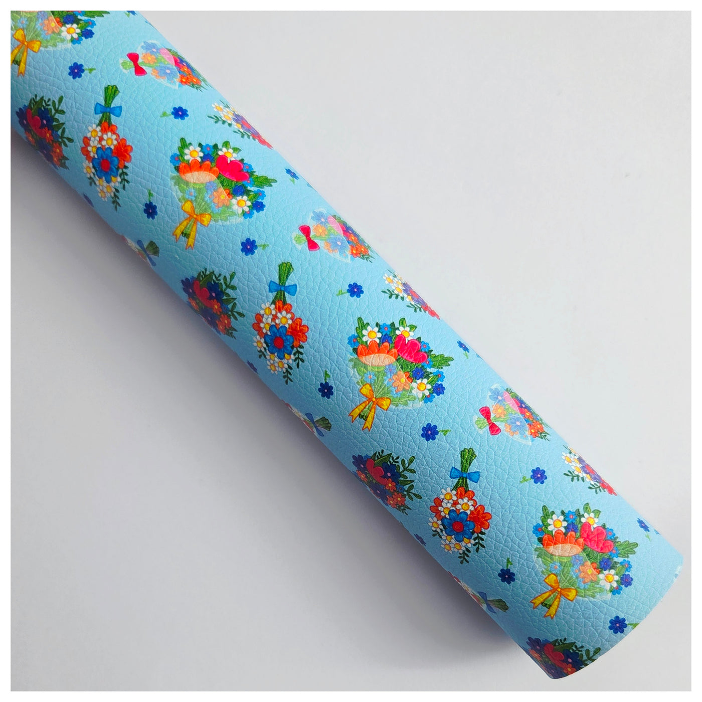 A4 Sheet of Blue Bouquets Litchi Leather