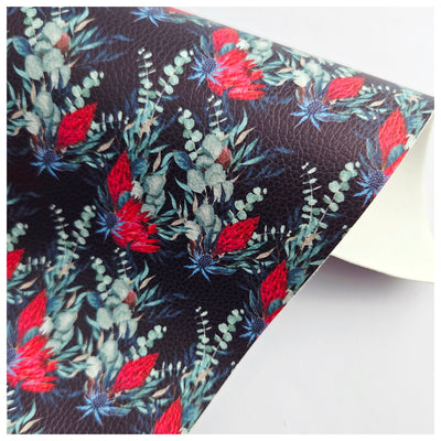 A4 Sheet of Moody Proteas Litchi Leather