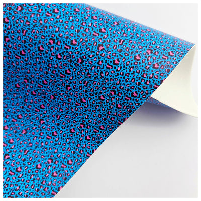 A4 Sheet of Petite Blue Leopard Litchi Faux Leather