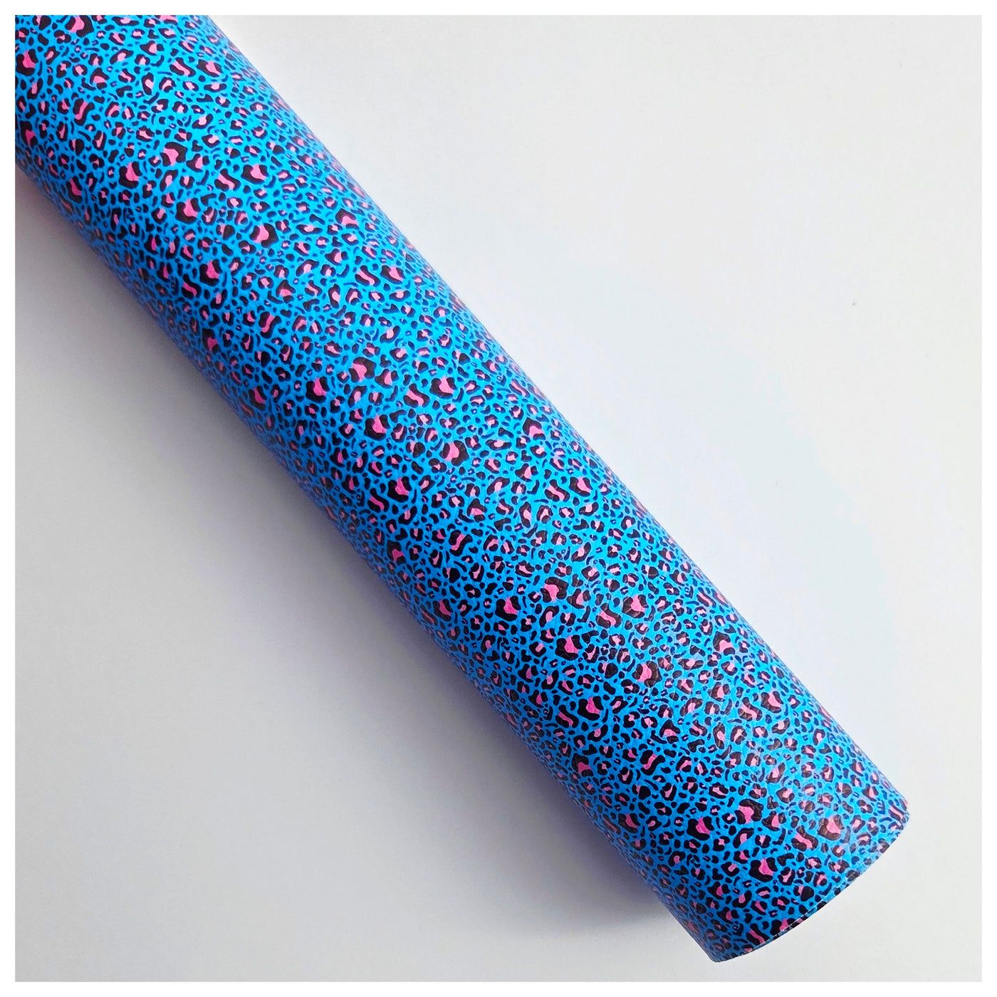 A4 Sheet of Petite Blue Leopard Litchi Faux Leather