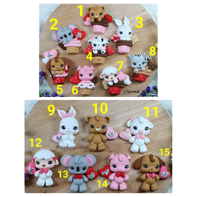 1 x Clay Figure (5cm) - VALENTINE ANIMALS -  15 VARIANTS