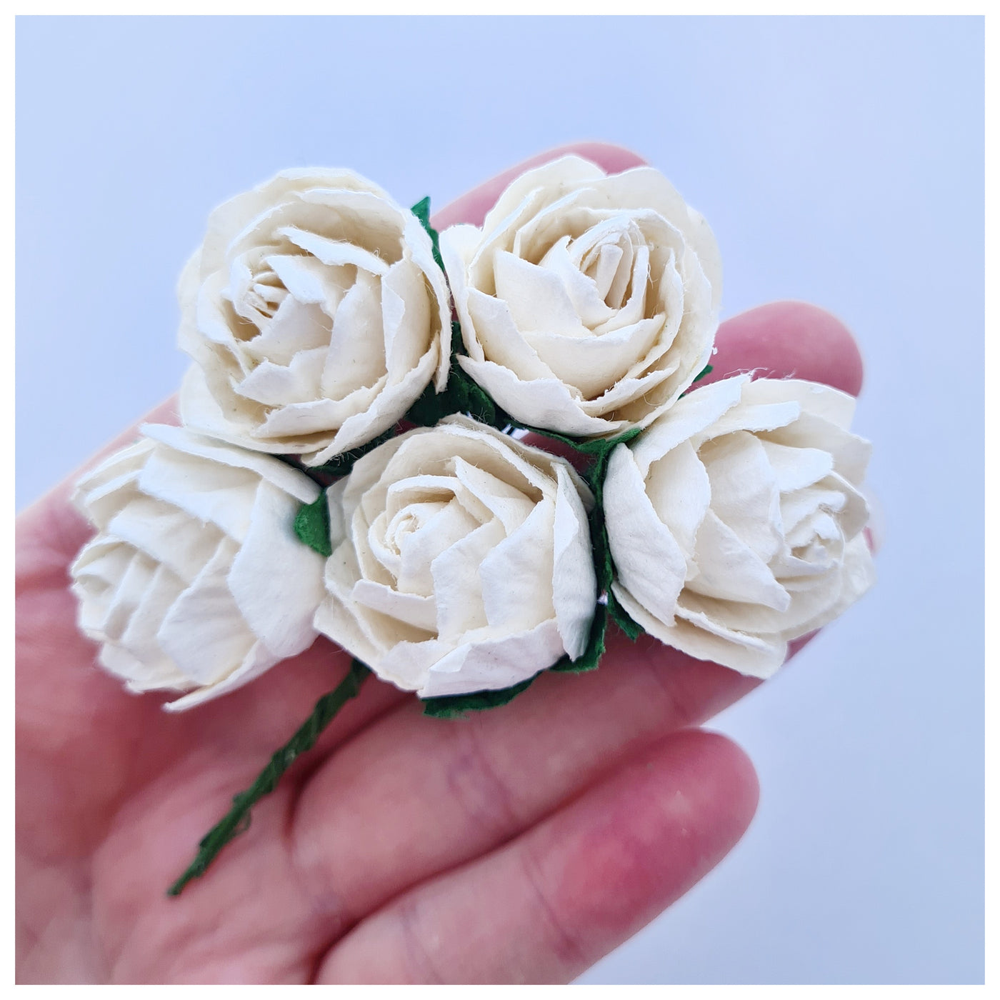 30mm White Mulberry Paper Peony (5 stems)