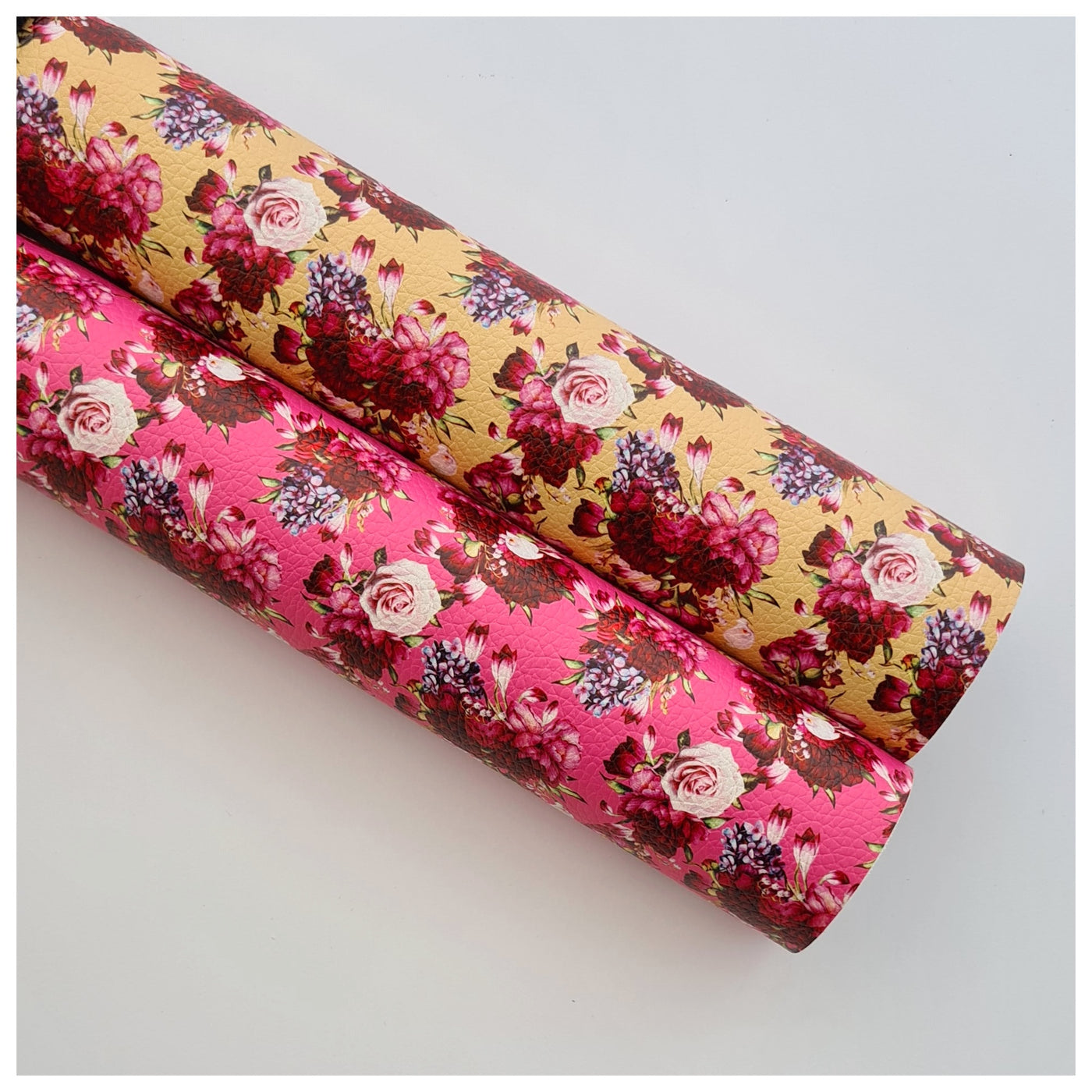 A4 Sheet of Raspberry Peonies in Bloom Litchi Leather