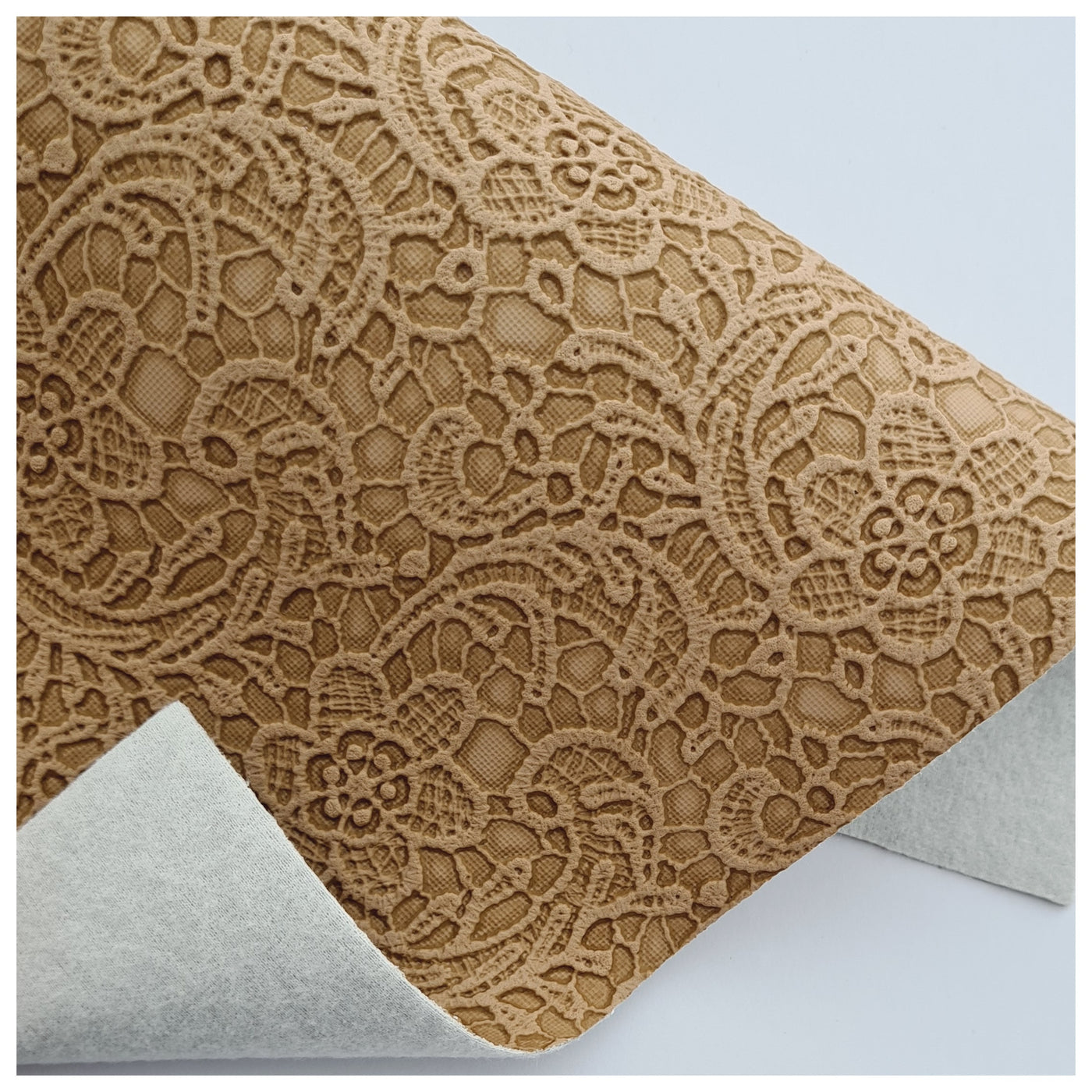 A4 Sheet of Ochre Embossed Lace Applique Faux Leather