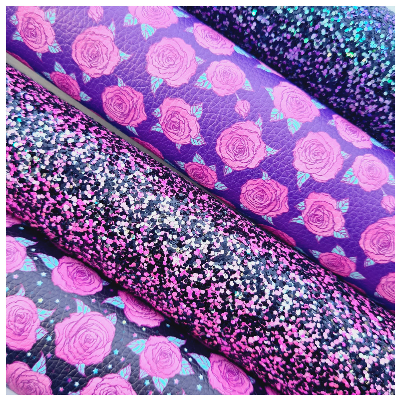 A4 Sheet of Purple Cosmic Floral Litchi Leather.