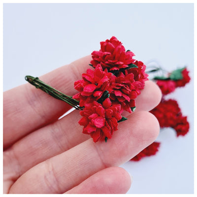15mm RED Mulberry Paper Aster Daisies (10 stems)