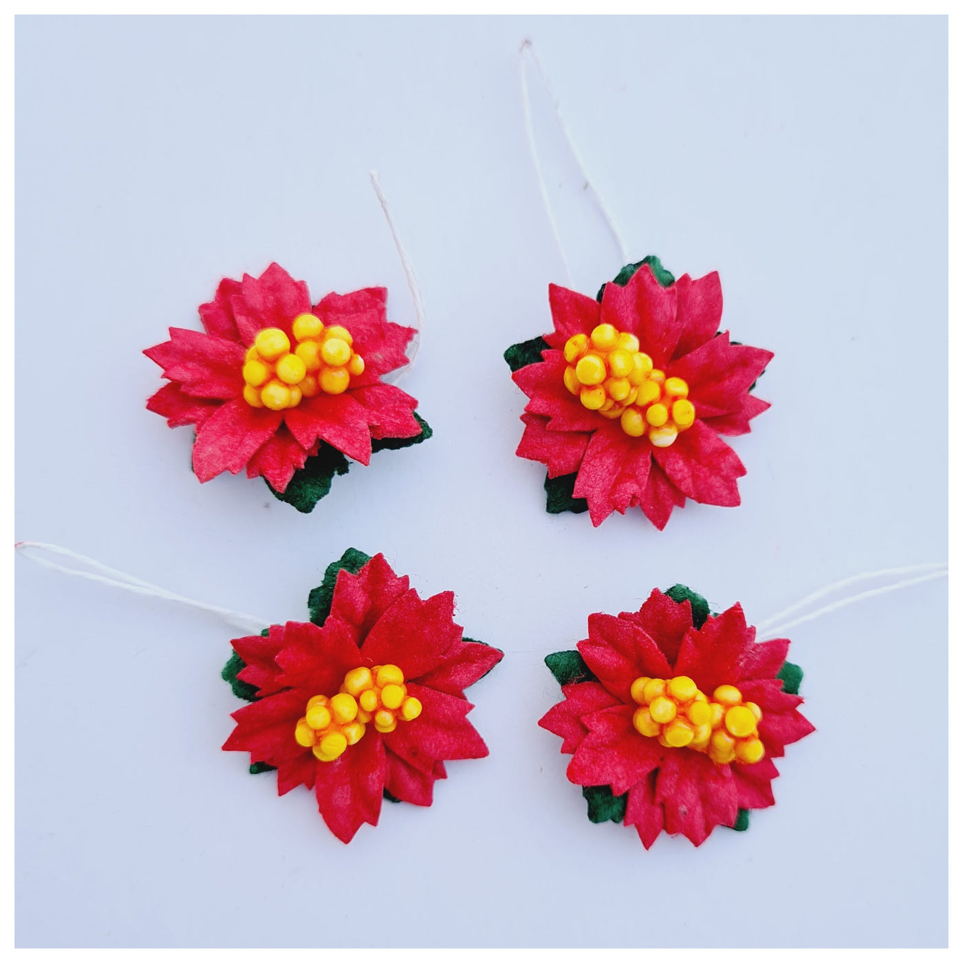 5 x 25mm Mulberry Paper RED Poinsettias (5 pieces)
