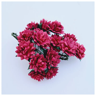15mm RED Mulberry Paper Aster Daisies (5 stems)