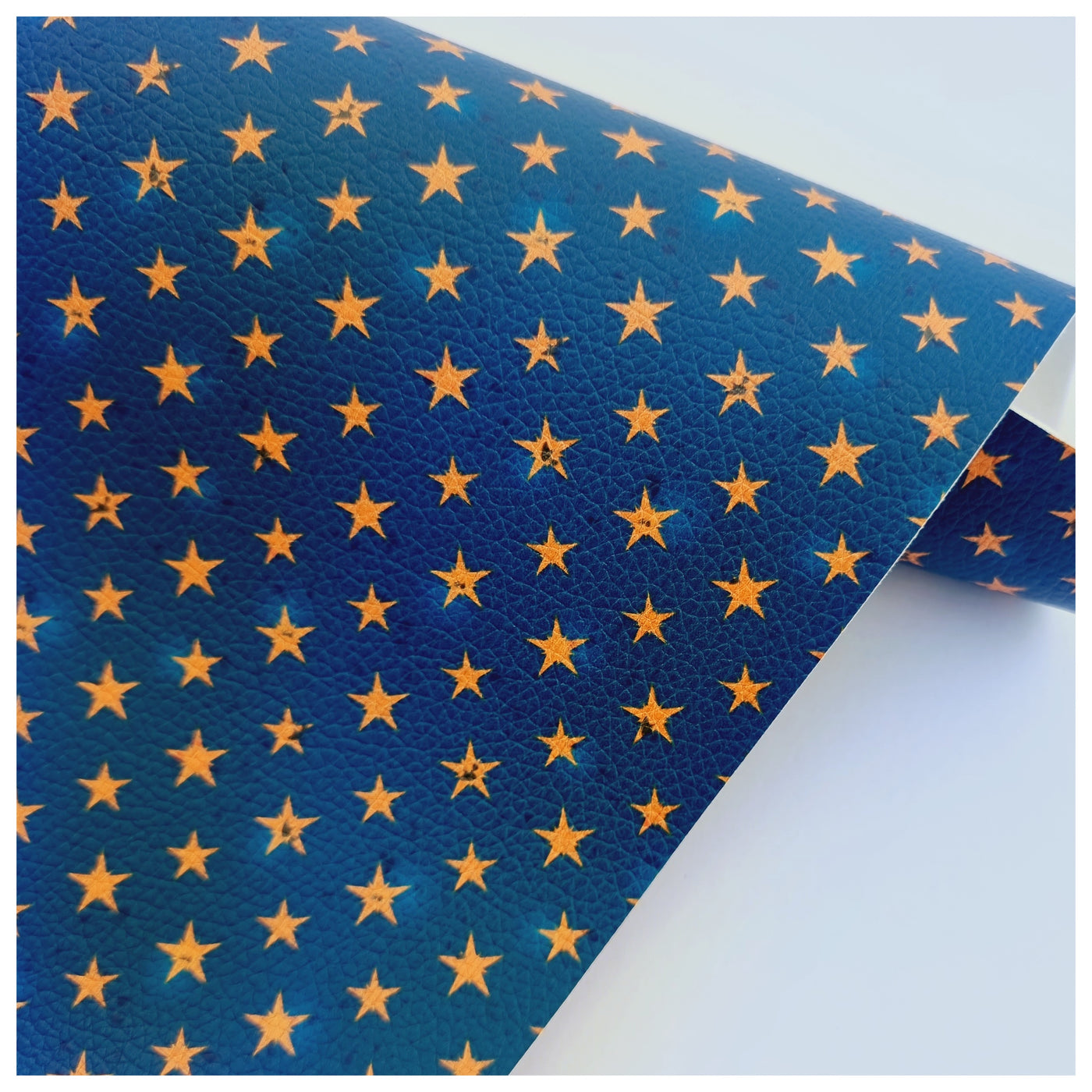 A4 Sheet of Gold Stars on Teal Litchi Leather