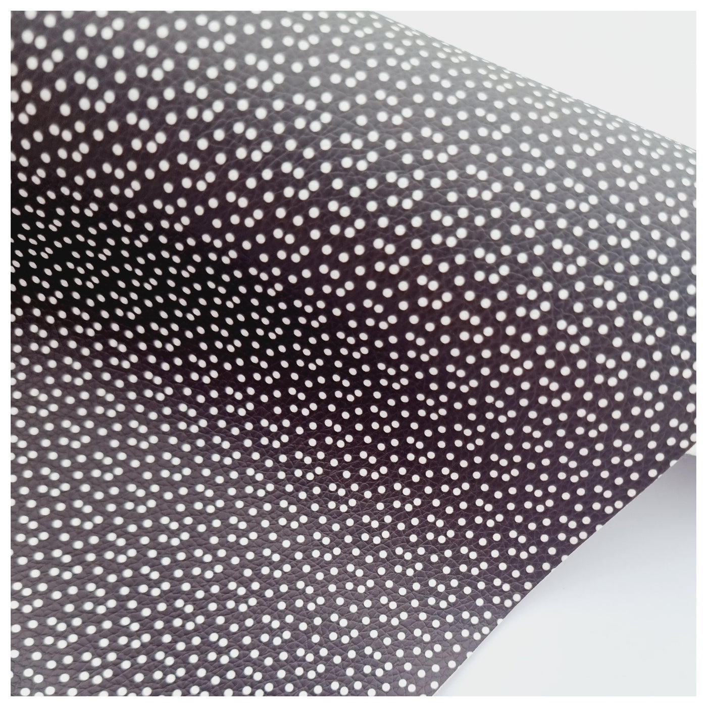 A4 Sheet of White Confetti Dots on Black Litchi Leather