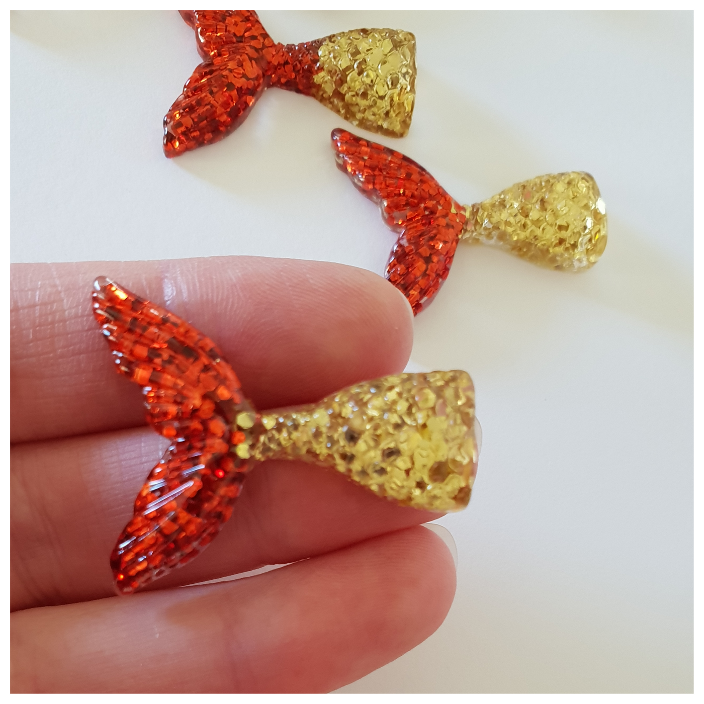 5 x Red and Gold Glitter Mermaid Tail Embellishments