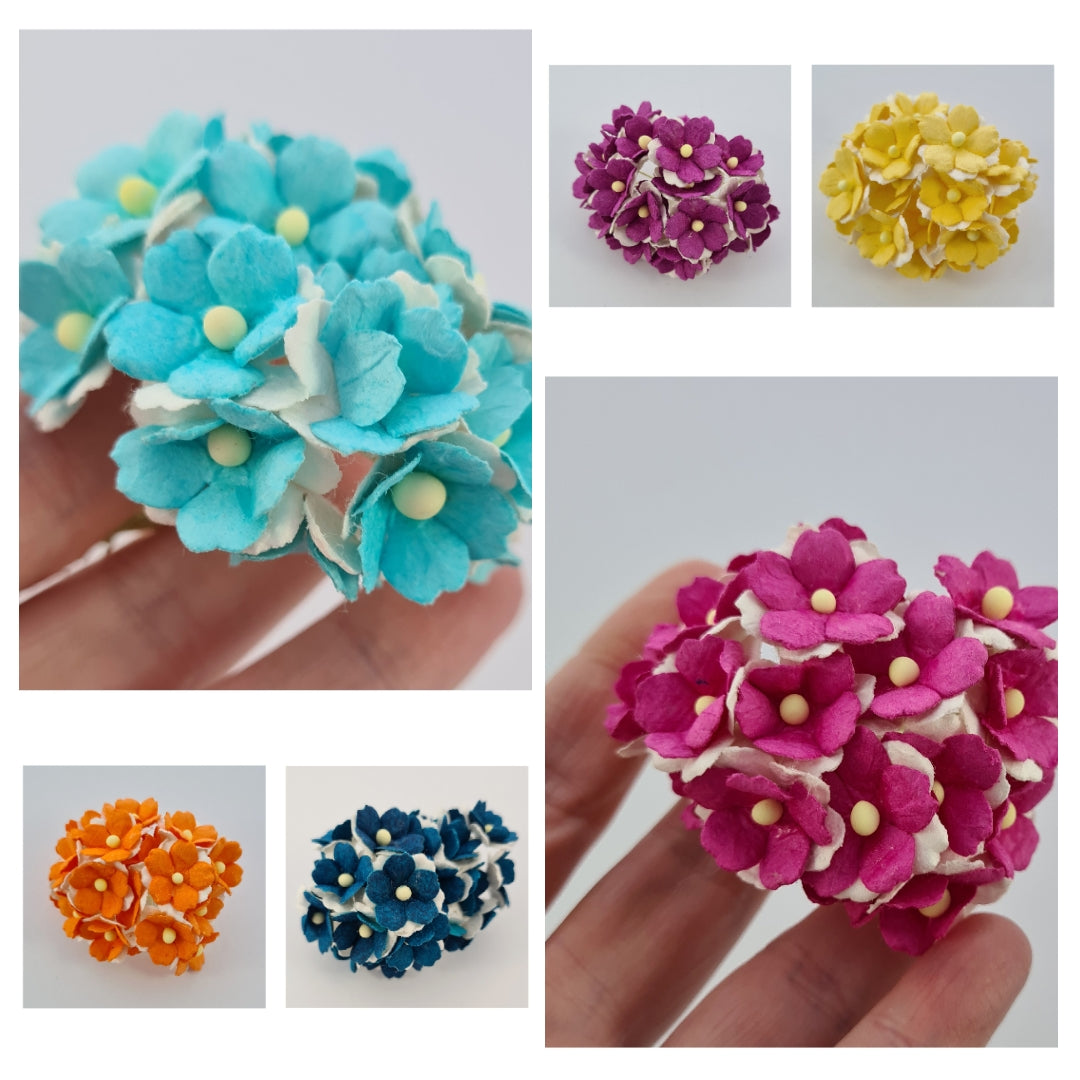 15mm TWO-TONE Mulberry Paper Sweetheart Blossoms (10 stems - various colour choices)